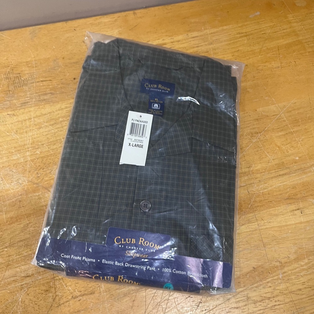 Vtg 1999 Club Room Mens XL Olive Windowpane Cotton Pajama Set NIP 90s Retro